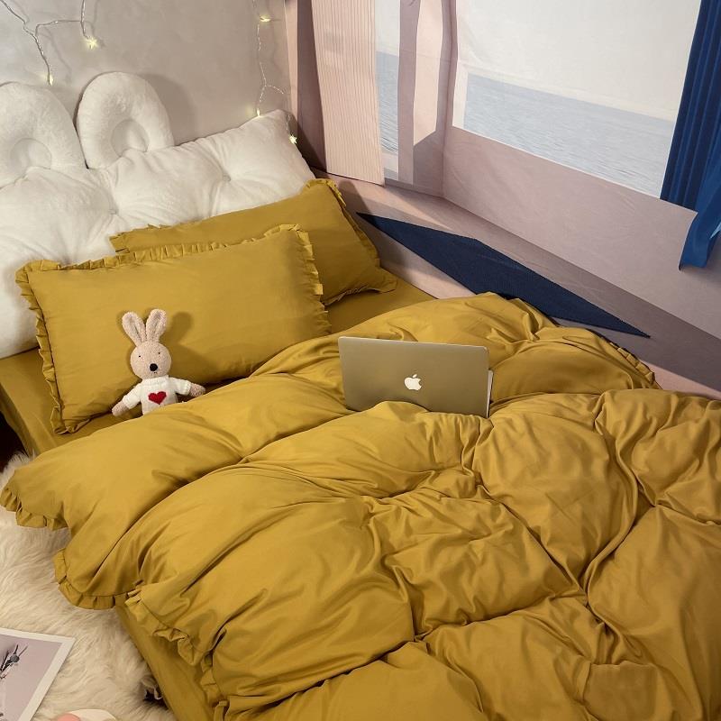 高档韩式色套小清新浅蓝色泡贴泡标被纯床单四件套学生宿舍床上三