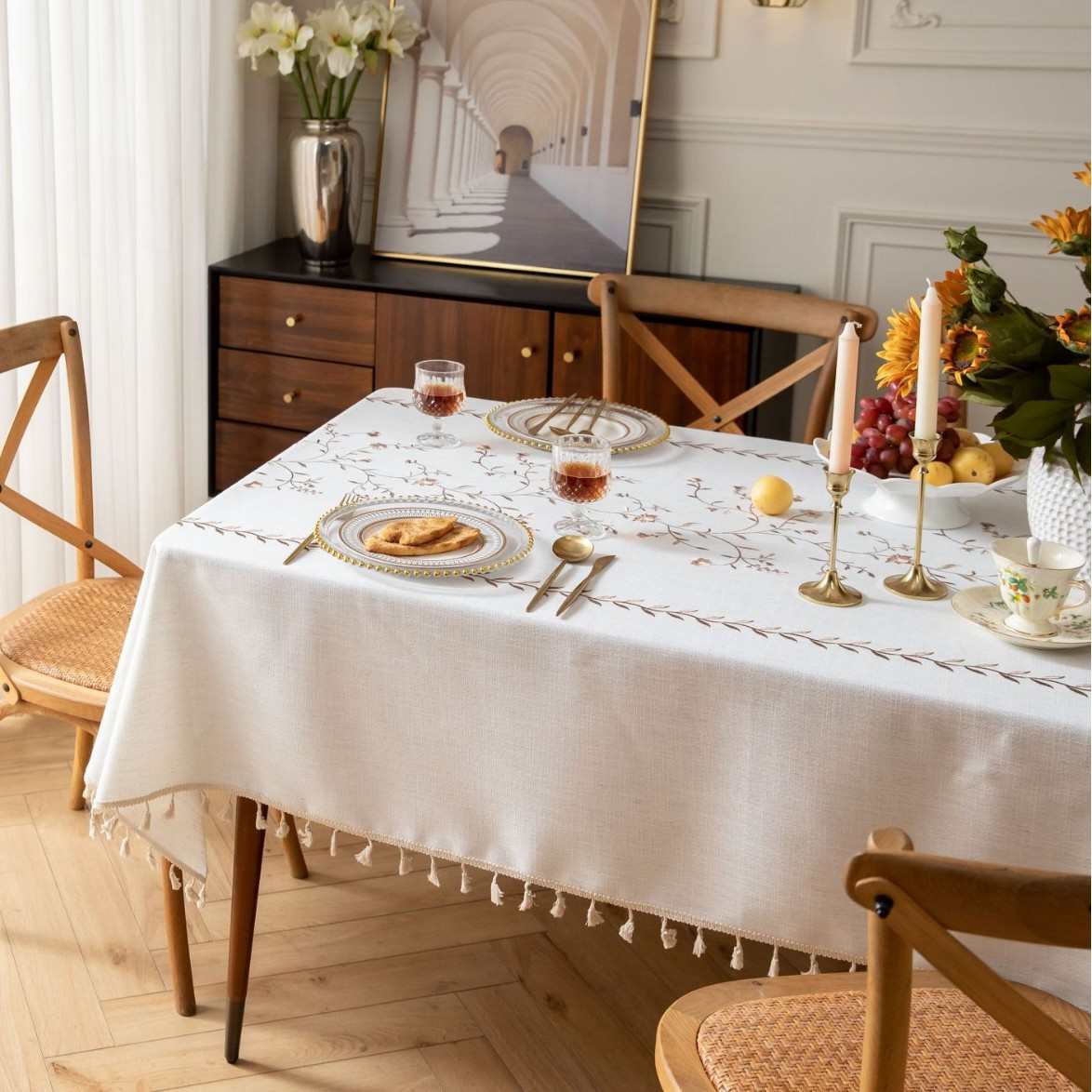 巾刺绣布盖桌面白色欣餐工厂碎花桌布捷直供法式台艺田园小