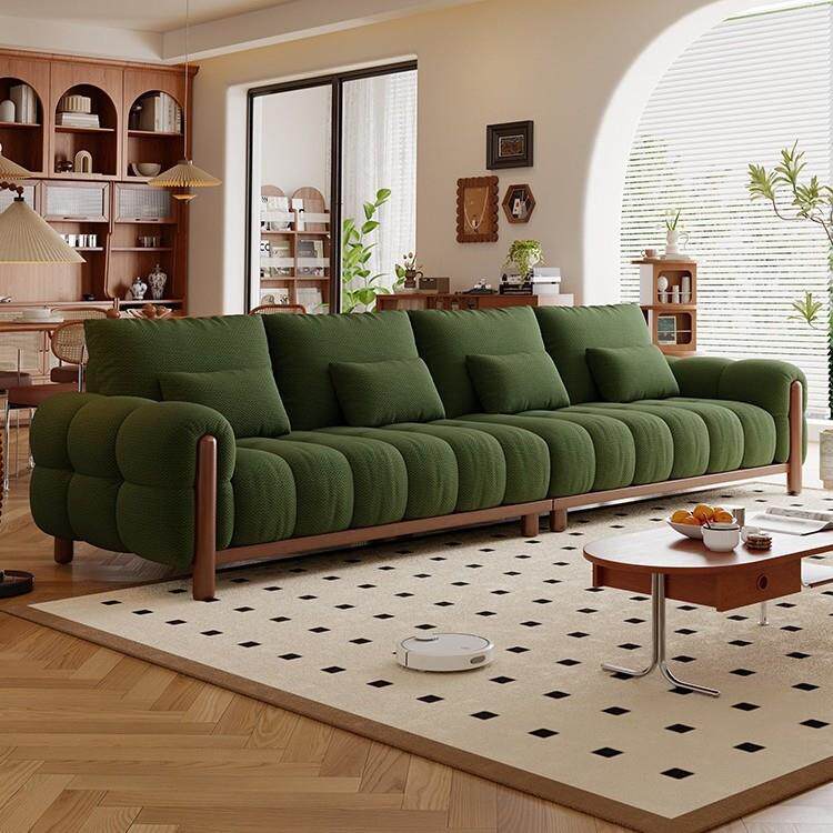 法式复古风网格麻布钢琴键沙发小户型中古风直排沙发三人座