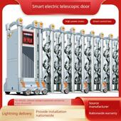 工厂学校自动折叠门304不锈钢电动伸缩门单元 无轨铝合金电动门