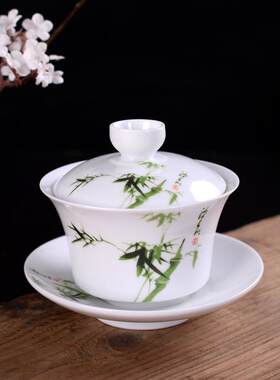 3.8寸白瓷盖碗茶杯定制150毫升创意功夫茶具三才陶瓷盖碗