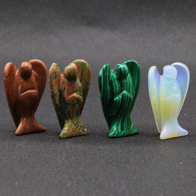 跨境货源2英寸水晶半宝石天使雕刻工艺品摆件 口袋守护神