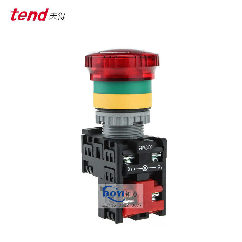 正品天得22MM急停带灯按钮开关TN2IK7R-L1B I1A红 TN2IK7R TN2IK