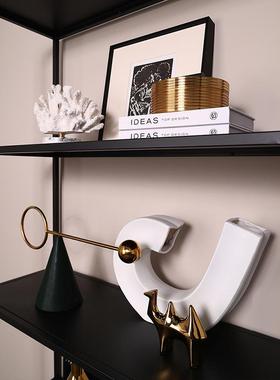 代样板JPV书房家居饰品约间感几何摆件挂现画花瓶组简合