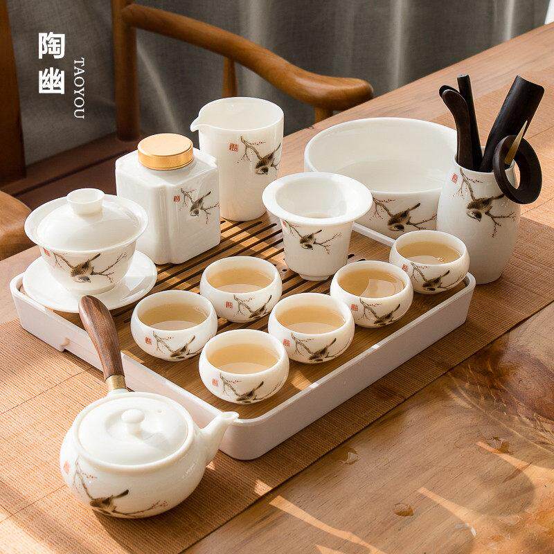手工高档羊脂玉瓷德化白瓷功夫茶具家用简约泡茶茶壶茶杯盖碗套装