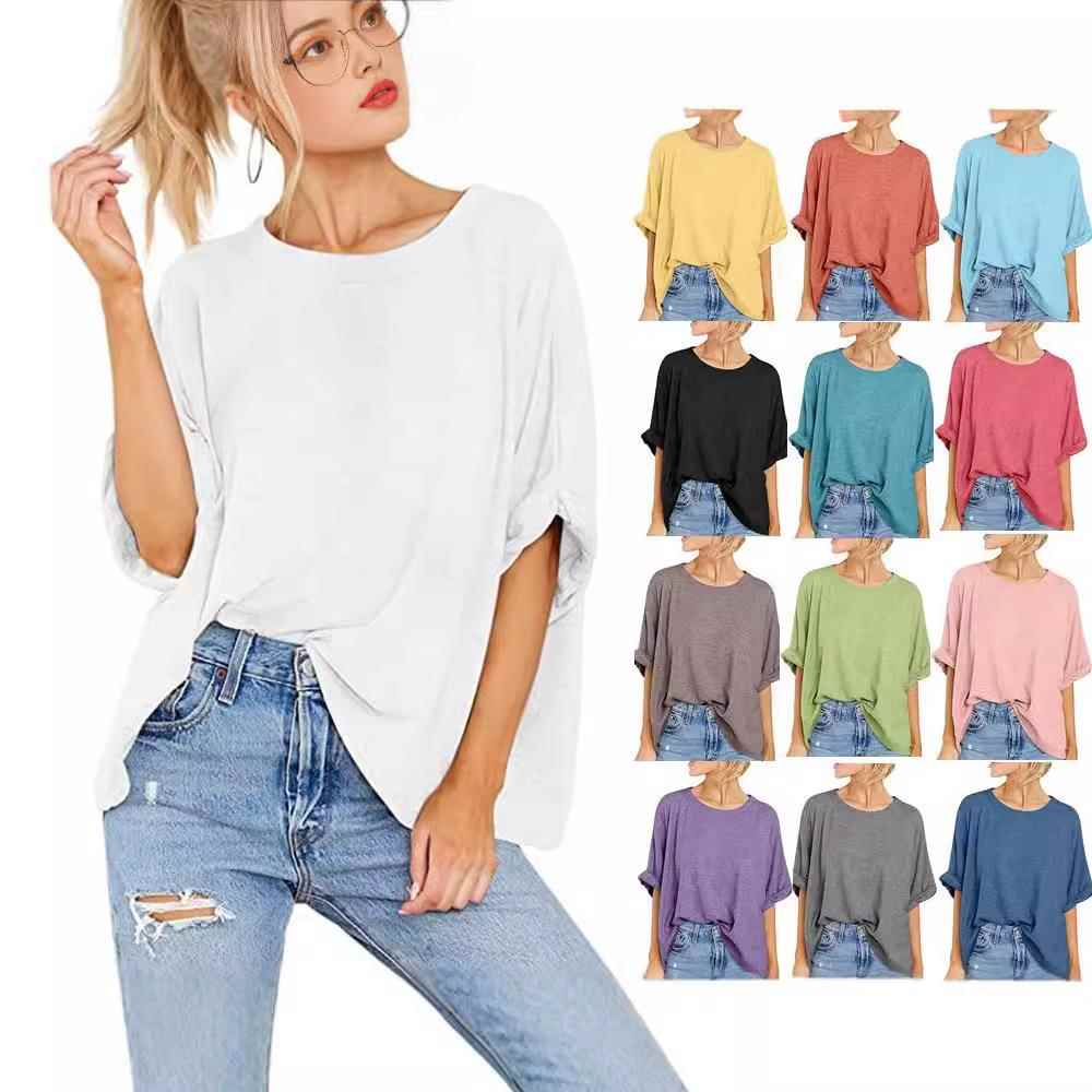 sleeve top loose high elastic casual T-shirt color
