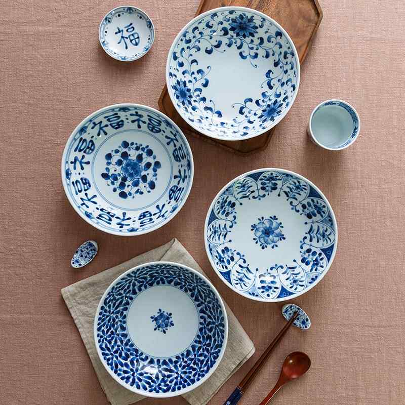 蓝凛堂深盘日本进口餐盘日式陶瓷菜盘家用盘子陶瓷和风釉下彩饭盘