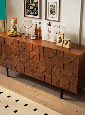 轻奢风柜边雕花餐边柜中古诧寂风轻奢高档储电物视黑UYB橡柜木玄