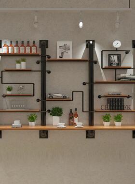 创意水管实木上置物架复古45562墙业风水管一字搁工板酒吧音吧酒