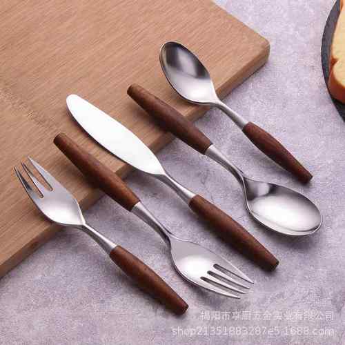 复古木柄304不锈钢餐具五件套套装牛扒勺叉西餐餐具刀叉勺子