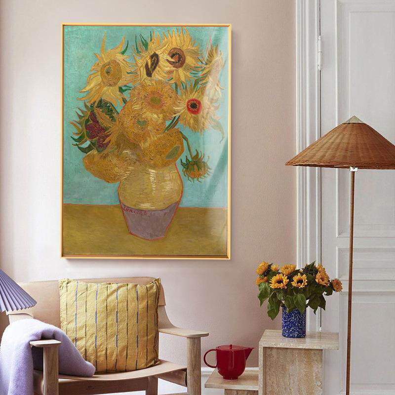 十七小众艺术梵高花瓶黄色向日葵油画装饰画客厅餐厅挂画玄关壁画