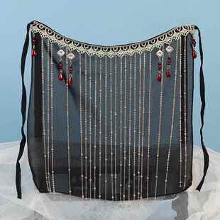 汉服面纱古风挂耳遮脸流苏面帘古装女侠黑色遮面防晒古典舞蹈面罩