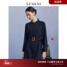 SENKNI圣可尼巴洛克深蓝色风衣式连衣裙商场同款显瘦女神范裙子女