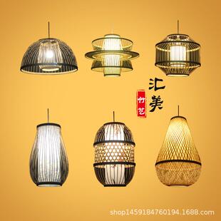 手工编织竹签灯笼玄关茶楼酒店餐厅吊灯庭院竹编竹艺灯罩手工竹编