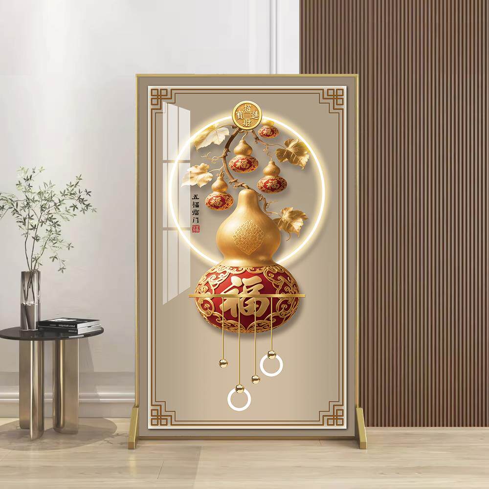 晶瓷画铝合金屏风隔断客厅进门遮挡玄关办公卧室双面防水简易座屏