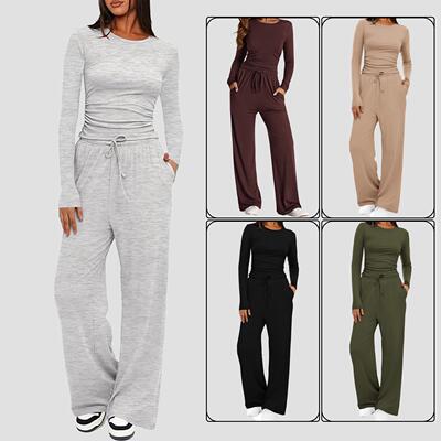 Womenswear 2 Set Outfits Color Round Neck Sleeve Fitted