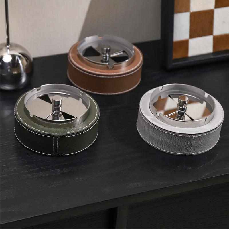 侘寂风皮革烟灰缸金属创意家居酒店售楼处客厅会议室高端摆件