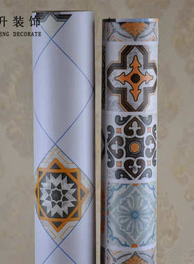 立体欧式复古pvc墙纸 自粘wallpaper 地板贴方格图案防火壁纸简约