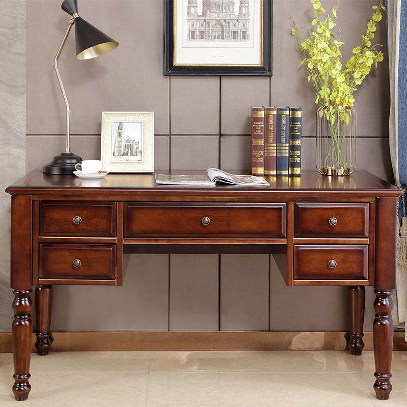 美式乡村实木书桌椅组合家用卧室书房家具简约写字台办公桌电脑桌