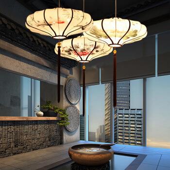 中国风新中式吊灯仿古手绘水墨画灯笼酒店餐厅创意古典茶楼工程灯