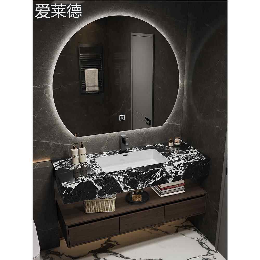 北欧宝格丽岩板陶瓷无缝一体盆浴室柜卫生间智能洗手洗漱洗脸台盆