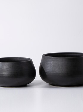 简约陶瓷桌面矮脚托盘花盆微景观松树盆栽家居前台装饰软装瓶