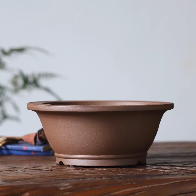 透气盆盆景松柏桩花盆斗圆形手工斗笠盆花盆专用杜鹃梅紫砂盆