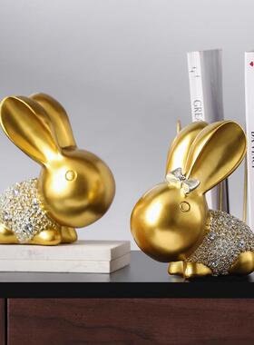 情侣对兔可爱动物摆件家居桌面树脂工艺品客厅装饰摆件