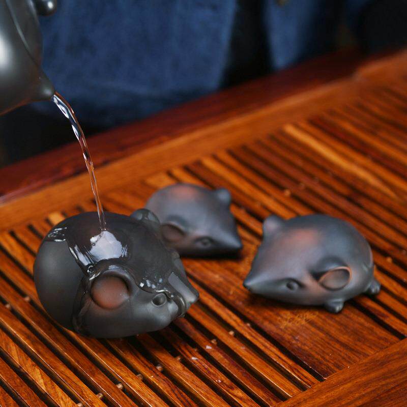 紫陶茶宠茶漏托手工雕刻茶道配件功夫陶瓷茶滤书法当压纸