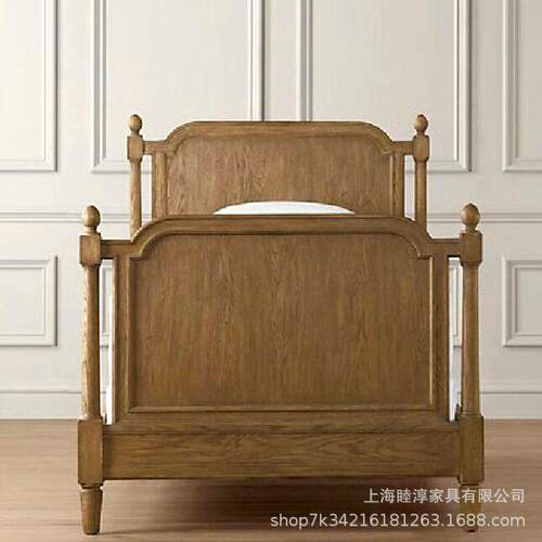 实木床儿童床1.2复古原木色做旧单人床1.35米1.5护栏床纯实木