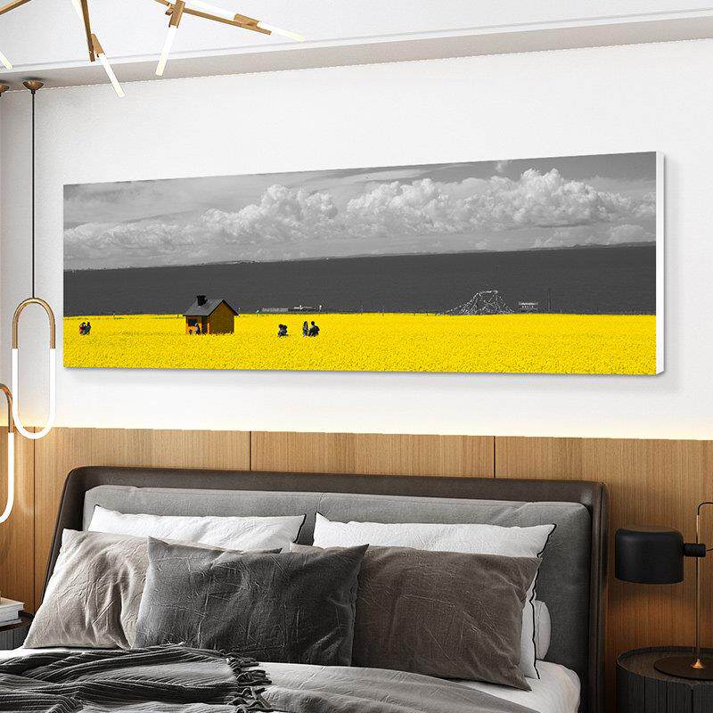 现代简约北欧风景主卧床头挂画 画黑白工业风装饰画 画长横幅背景