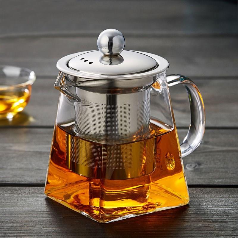 加厚玻璃花茶壶功夫红茶具不锈钢过滤泡茶壶冲茶器天圆地方公杯壶