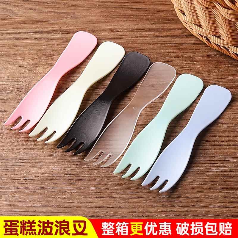 蛋糕波浪叉一次性塑料叉三齿叉水果叉儿童高端独包西点甜点勺叉子