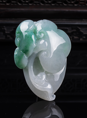 缅甸天然真品翡翠冰飘绿花高端精品珠宝好种闪拍如意玉吊坠59.85g