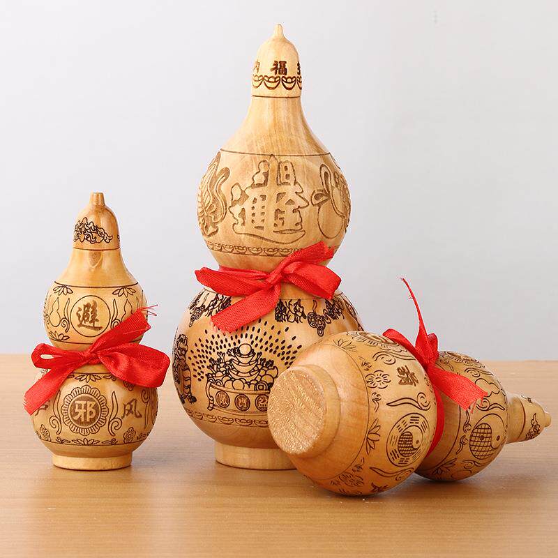 桃木葫芦桃木雕刻开盖葫芦摆件木雕客厅中式家居饰品大号葫芦