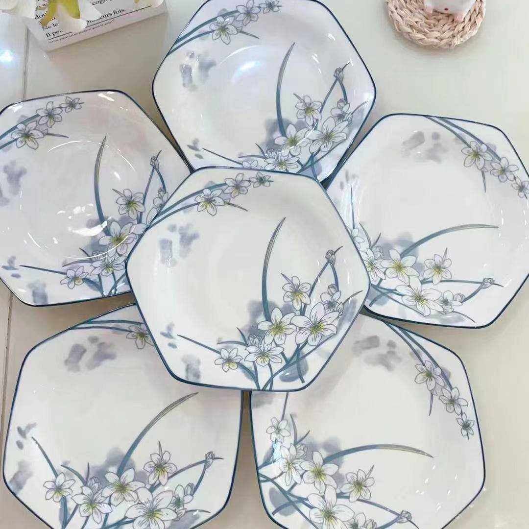 六角盘子套盘拼盘水仙花陶瓷六边形盘子菱形菜盘子高颜值餐盘套装,餐饮具,盘,淘宝优惠券,粉丝福利购,淘宝优惠卷