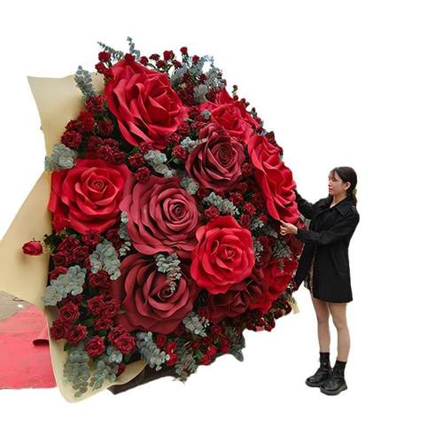 道具百陈巨型美花束界 情人节婚礼仿真商场花艺纸玫瑰花装饰大型
