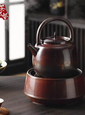 明德园 秋实砂铫提梁壶红泥柴烧釉烧煮水茶陶壶电陶炉煮茶器套装