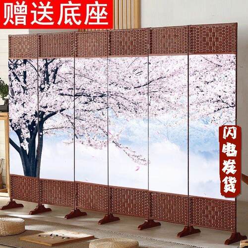 屏风折叠折屏客厅简约现代中式简易办公养生实木布艺隔断移动玄关