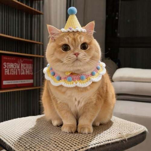 猫咪围脖宠物口水巾小猫围兜生日装扮小配饰生日帽装饰道具0824k