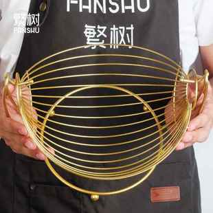 -不锈钢水果篮蓝客厅家用果盘欧式摇摆盘子创意装饰摆件-