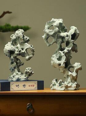 仿真太湖石景鱼缸迷你小摆件青石沙4pRNSb2J砂盘茶室桌假山微景观