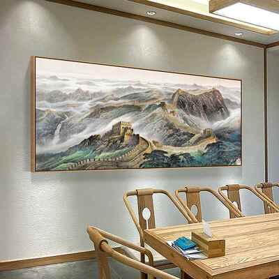网红江公山万图里城办室装饰画大气画山水画靠山别墅客厅长挑高挂