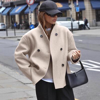 Women's doubles woolen coat, wind-driven jacket, women's