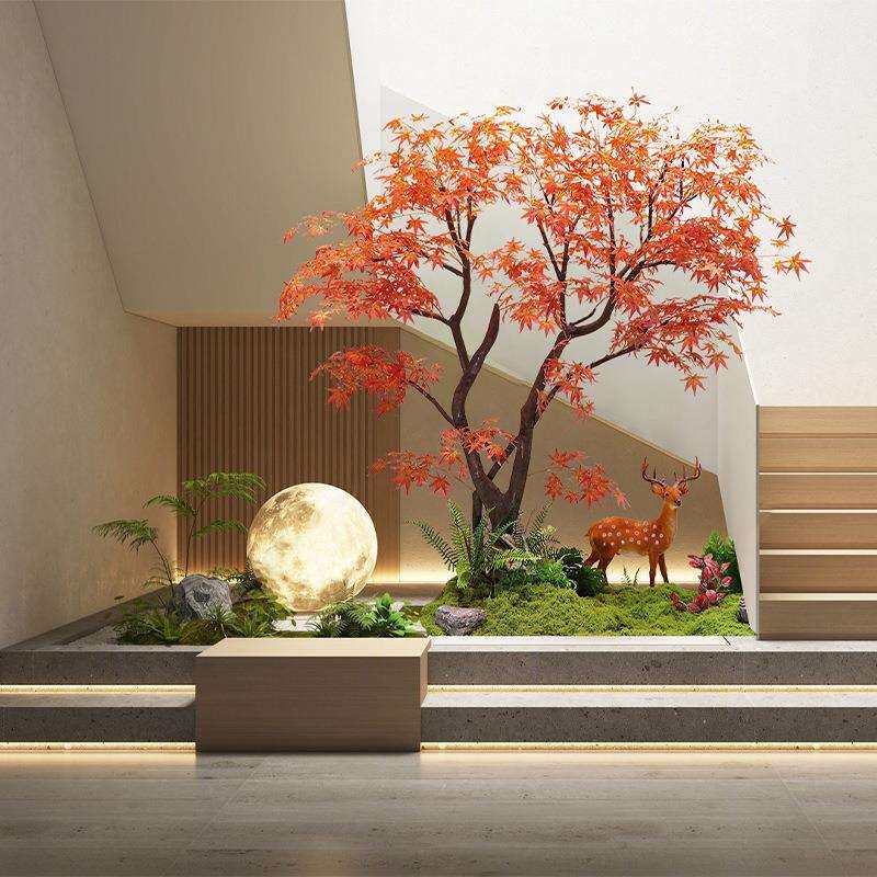 仿真红枫树鸡爪槭室内楼梯下景观装饰假树落地大型绿植摆件真树