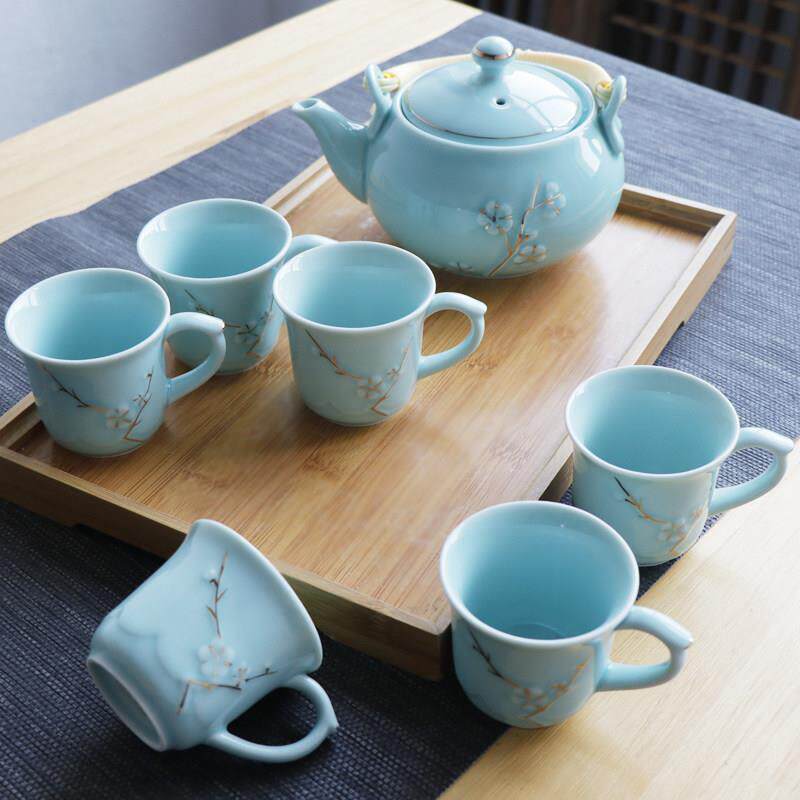 烘炉手套杯景德镇陶瓷茶具家用茶壶茶杯现代简约中国风手绘竹茶盘
