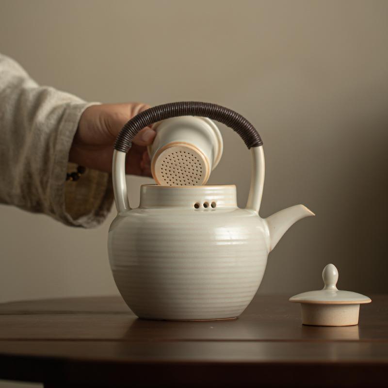 高档白陶煮茶壶养生壶围炉可明火陶壶煮水壶炭火烧电陶炉家用单壶