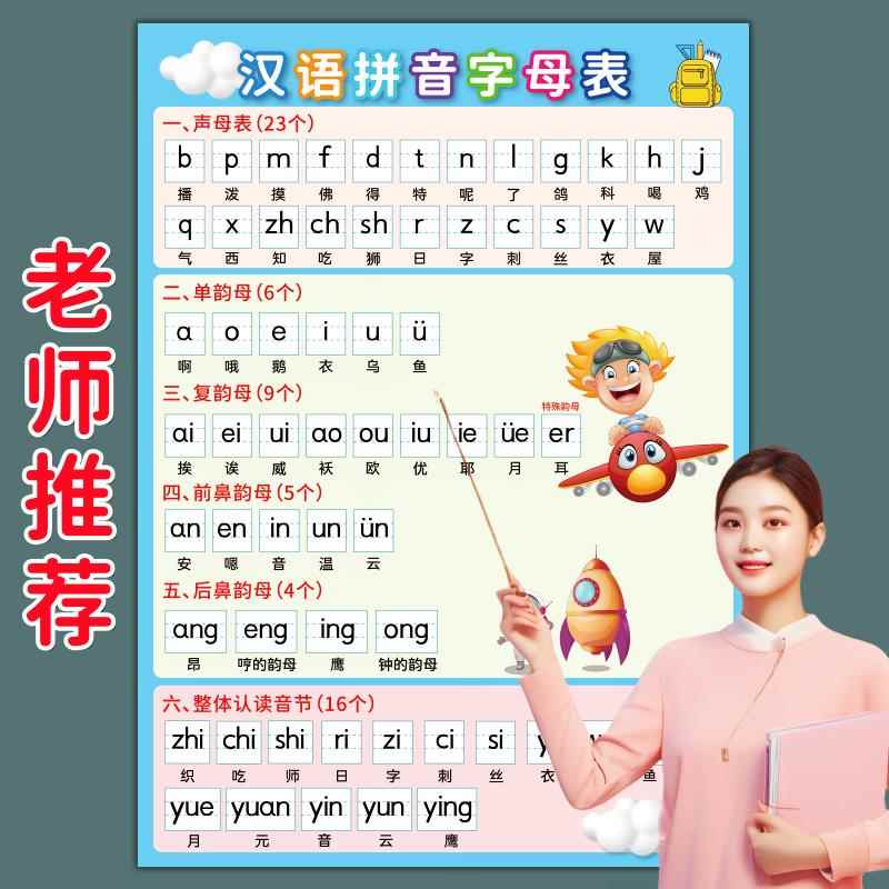 汉语拼音字母表墙贴一年级拼读训练全表声母韵母整体认读音节挂图