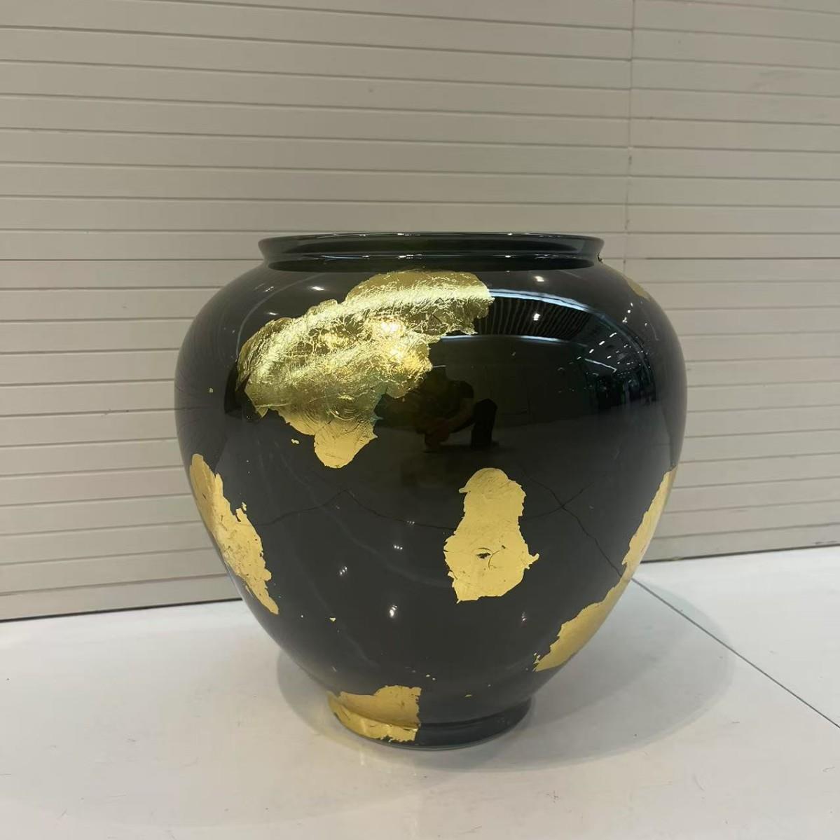 新中式创意贴金箔陶瓷花瓶陈设饰品摆件样板房间酒店办公室玄关