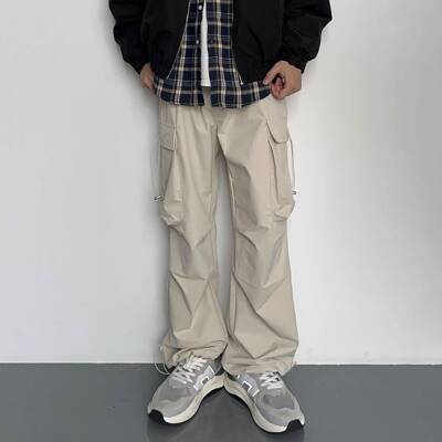 HMN Studio美式机能降落抽绳伞兵工装裤男潮牌宽松阔腿直筒休闲裤